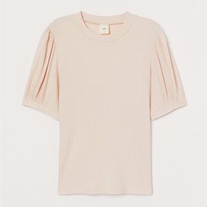 Puff-Sleeved Ribbed Top